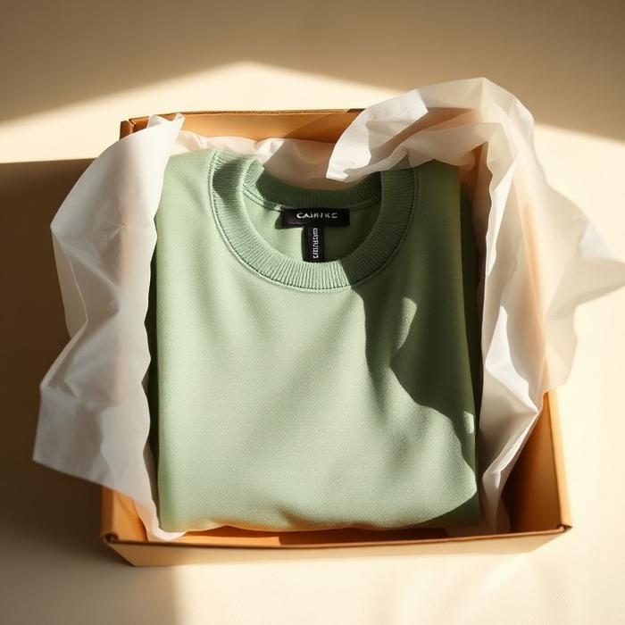 RYNE packaging with a folded sage scrub top